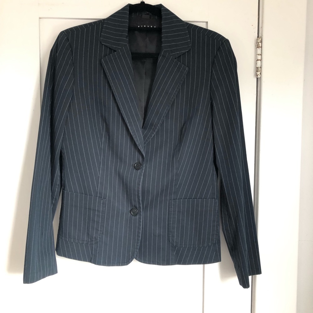 Sisley Navy Blue and White Stripe Blazer